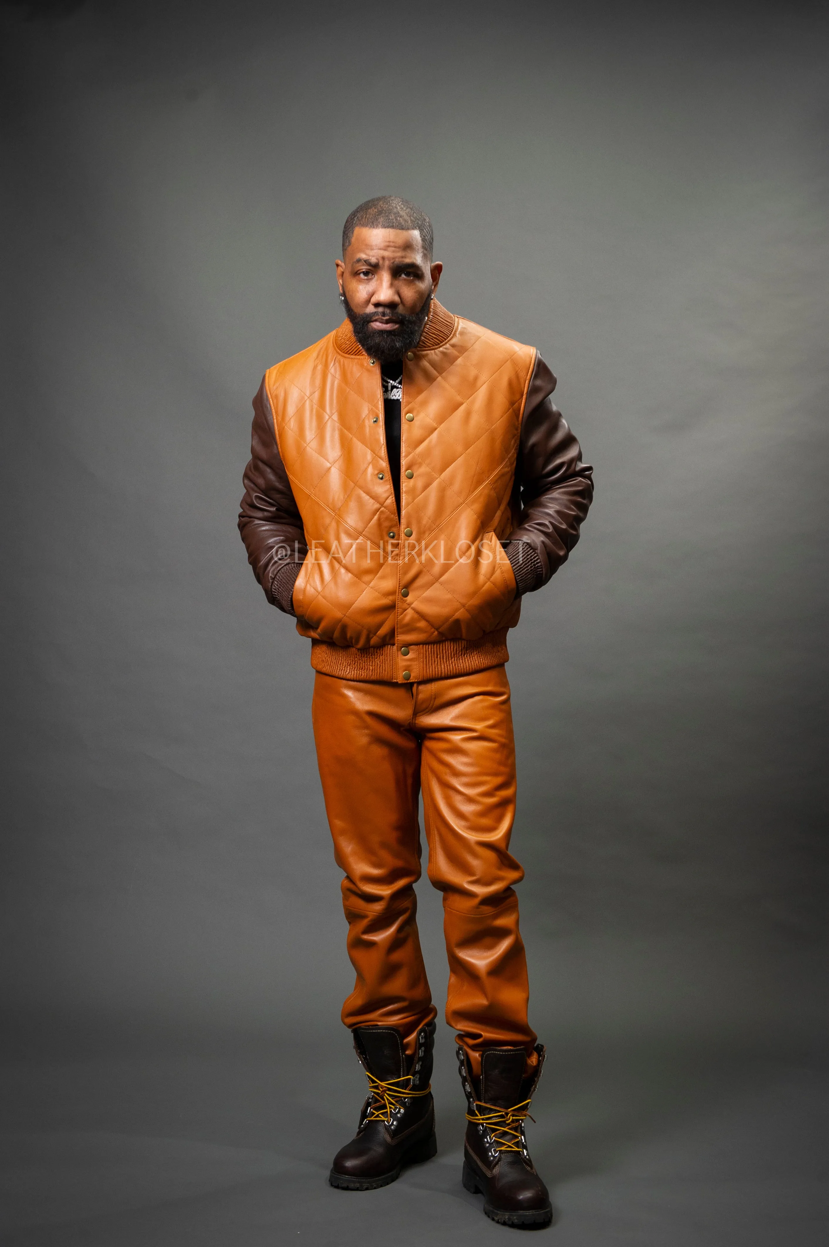 Men's Adan Jacket & Leather Jean Pants [Saddle/Brown]