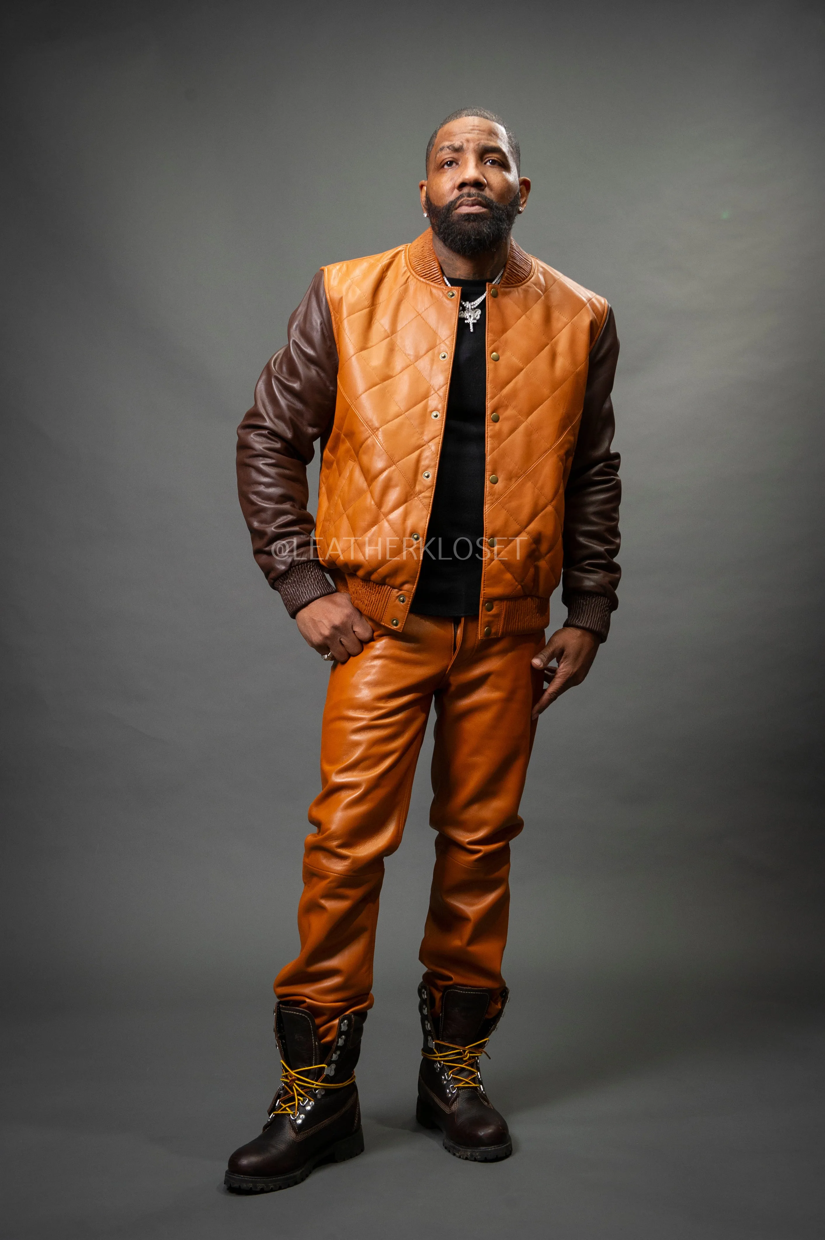 Men's Adan Jacket & Leather Jean Pants [Saddle/Brown]