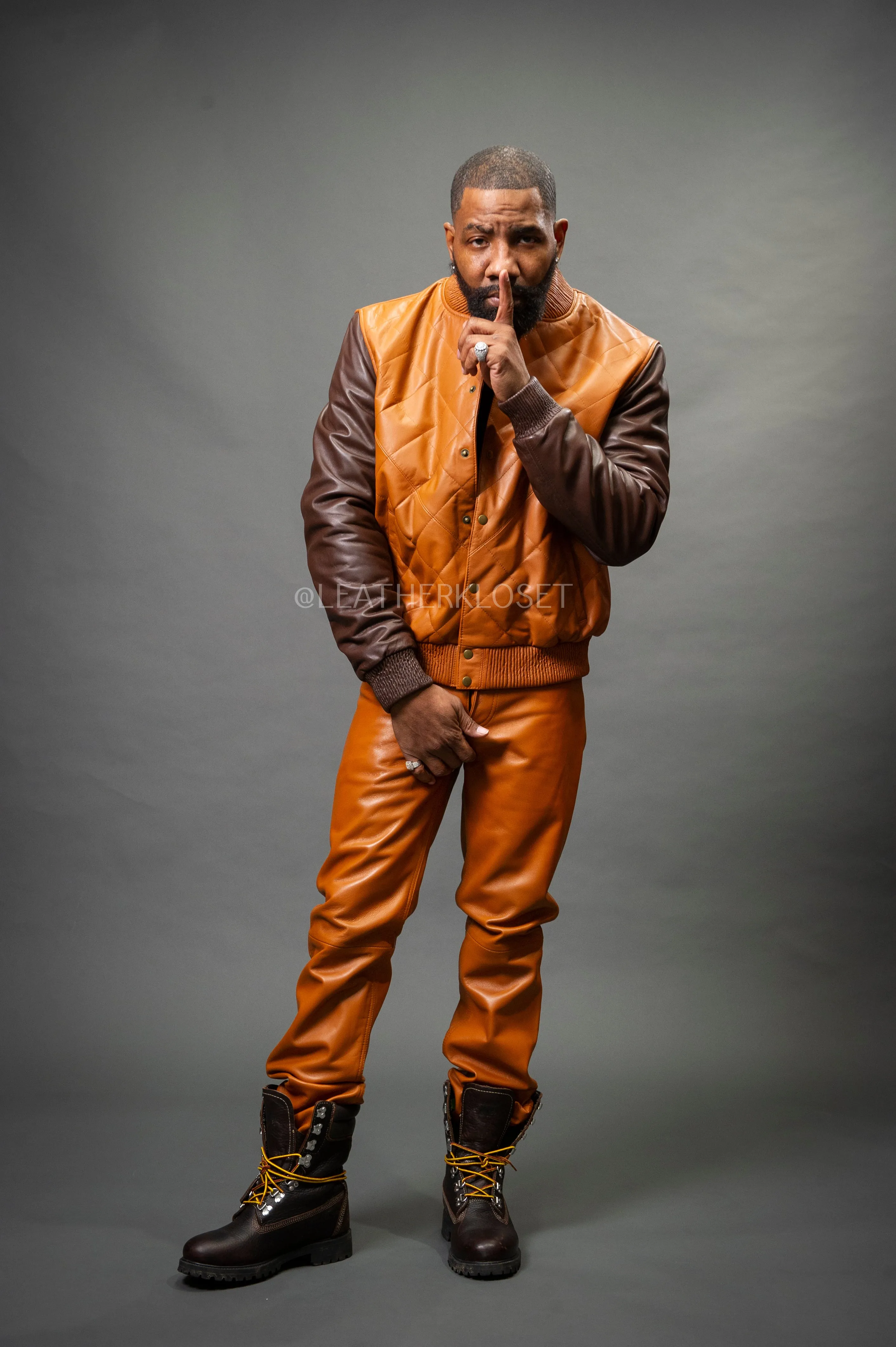 Men's Adan Jacket & Leather Jean Pants [Saddle/Brown]