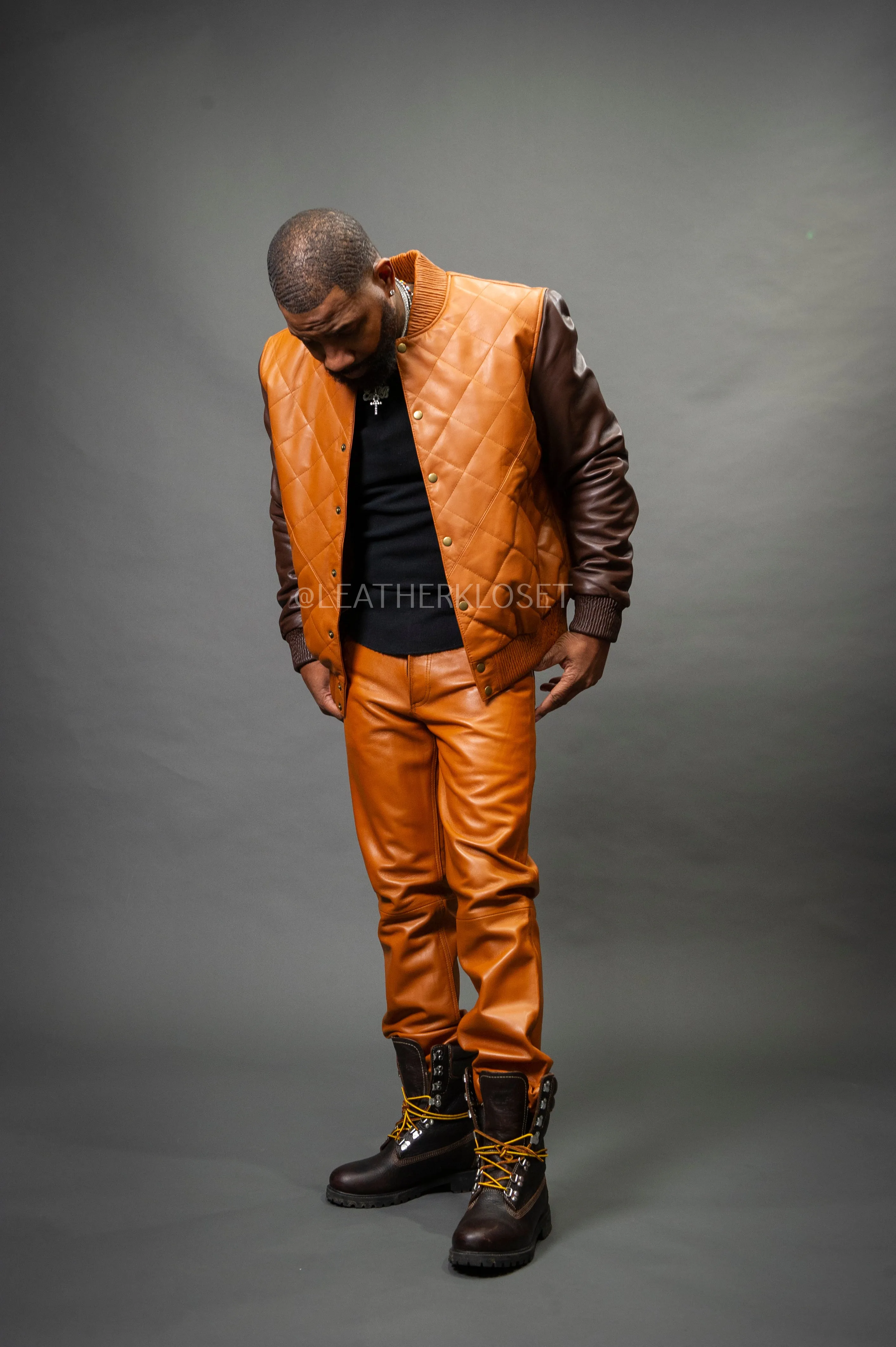 Men's Adan Jacket & Leather Jean Pants [Saddle/Brown]