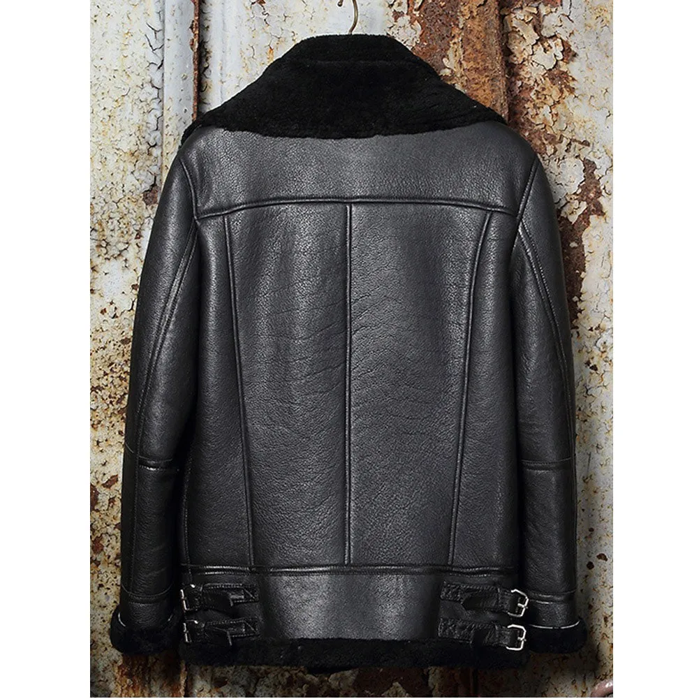 Mens B3 Classic Bomber Shearling Sheepskin Motorcycle Leather Jacket