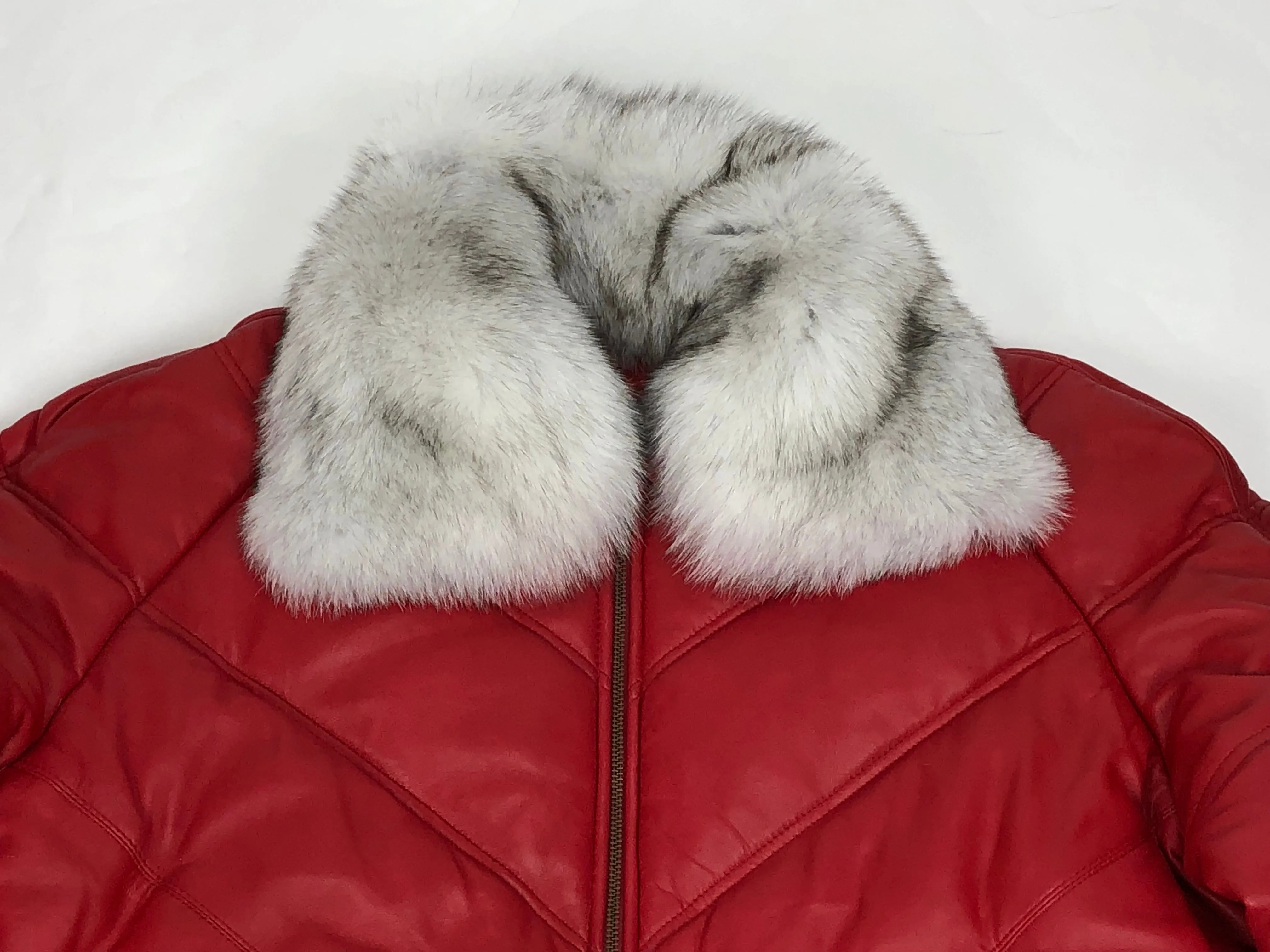 Men's V-Bomber Red Premium Siberian Fox Collar