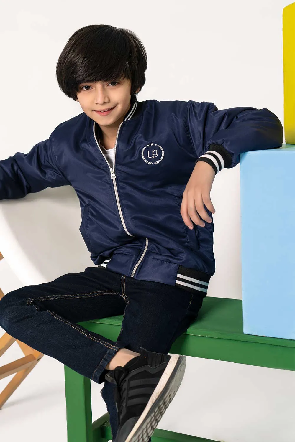 Navy Blue Tipped Bomber Jacket - Boys