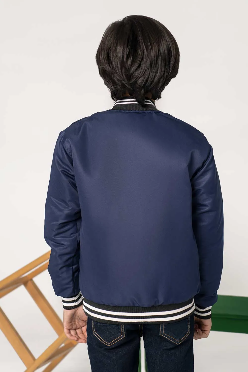 Navy Blue Tipped Bomber Jacket - Boys