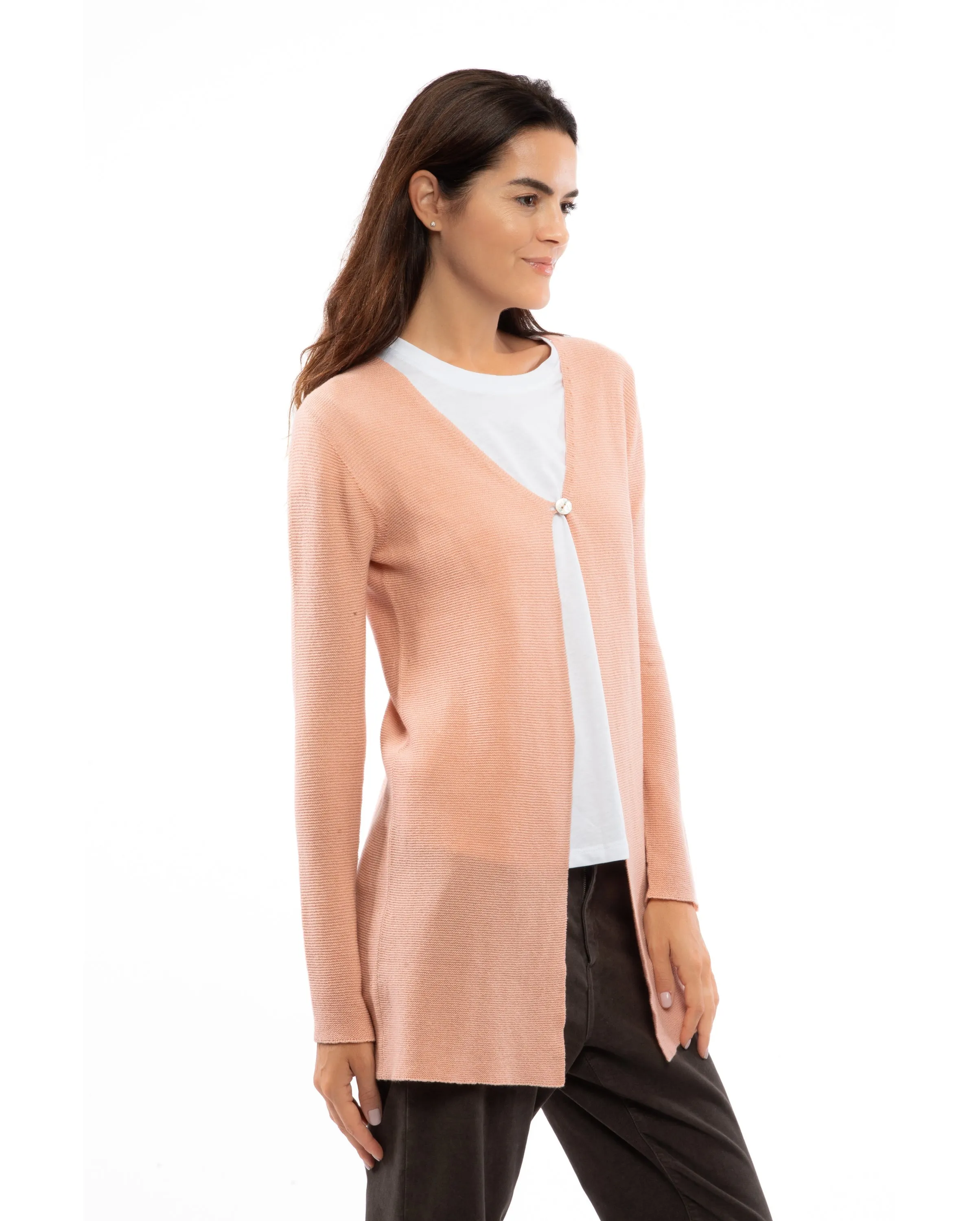 NEW FALL 24 - Women's Cashmere Links Stitch Duster Cardigan Peach