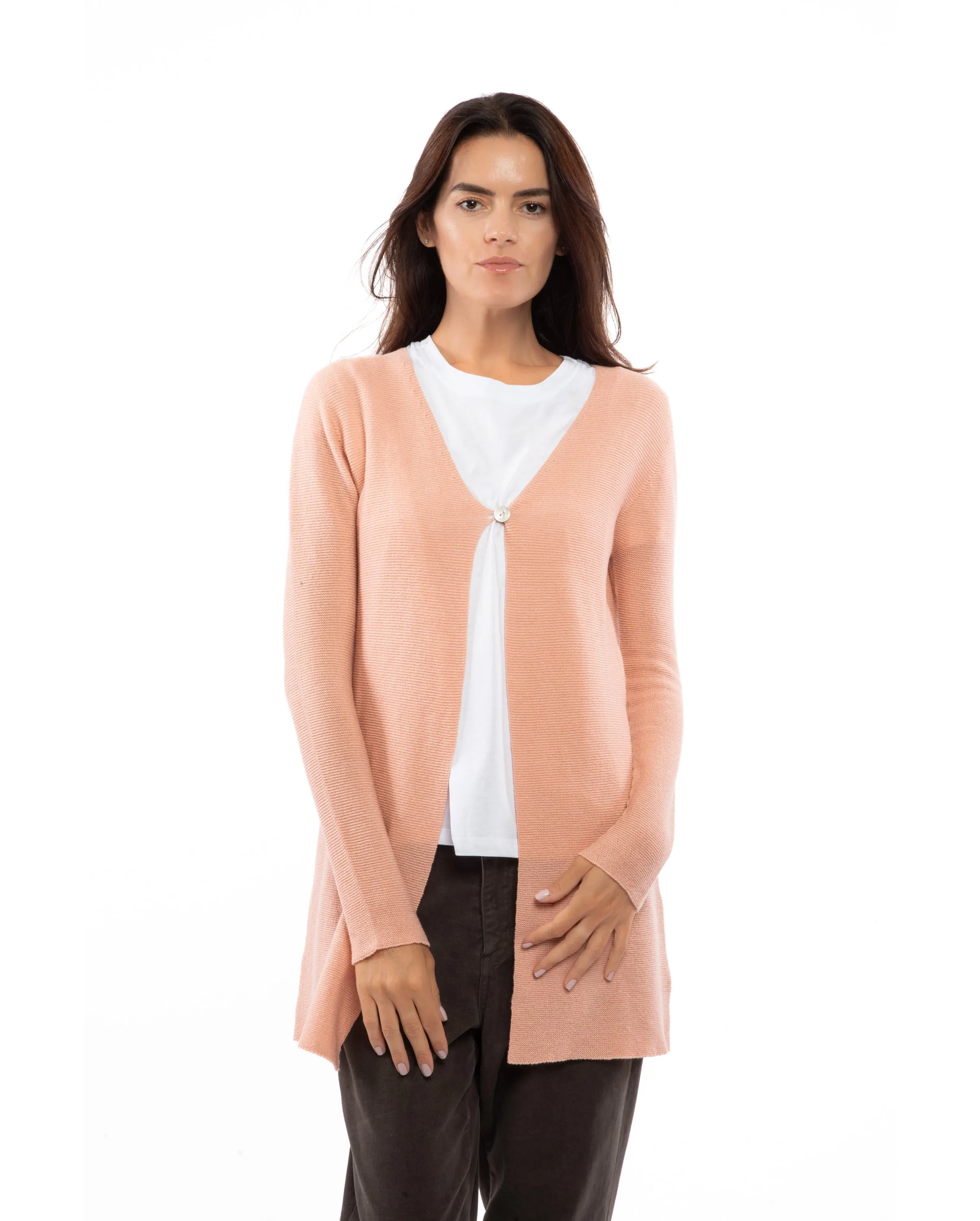 NEW FALL 24 - Women's Cashmere Links Stitch Duster Cardigan Peach