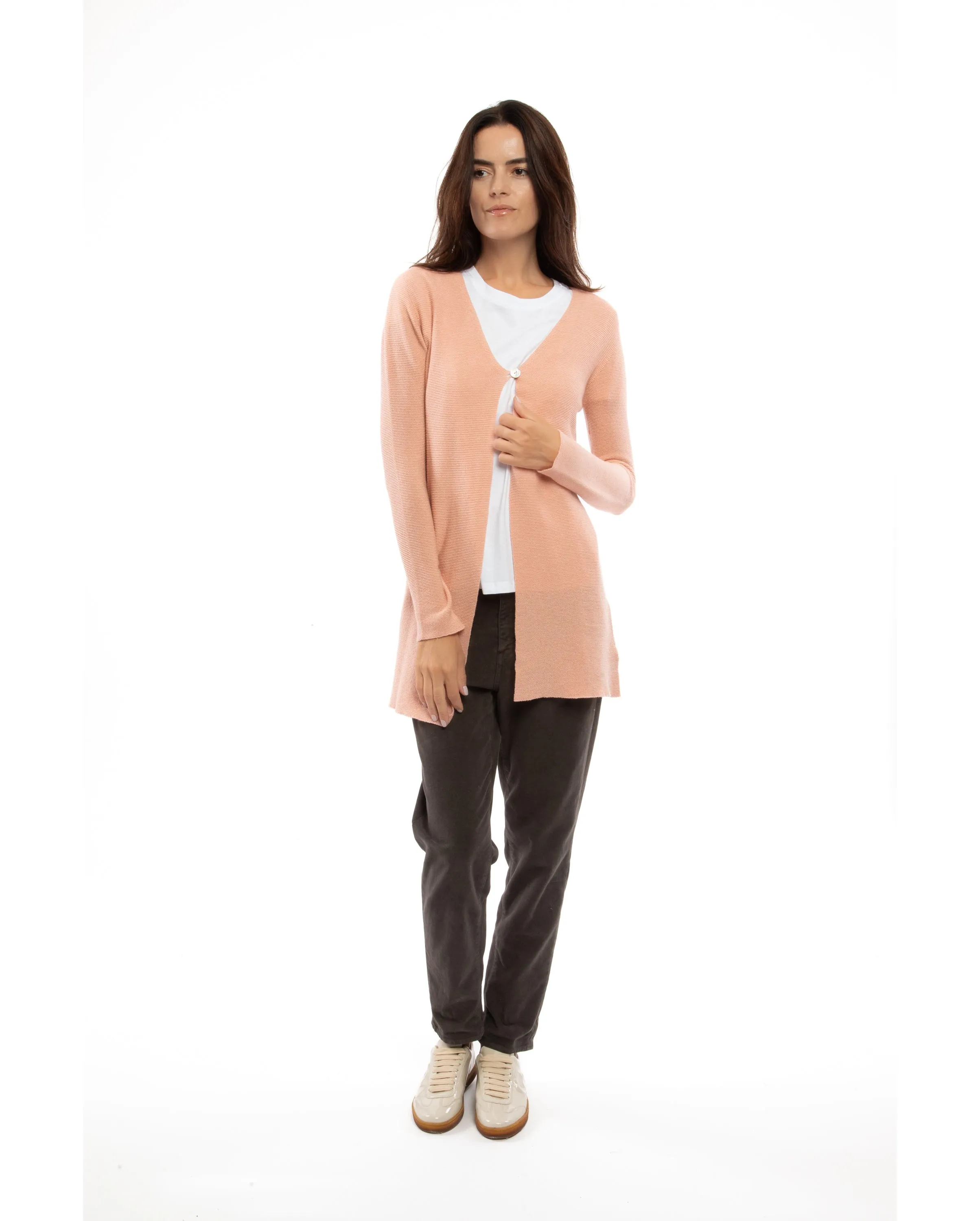 NEW FALL 24 - Women's Cashmere Links Stitch Duster Cardigan Peach