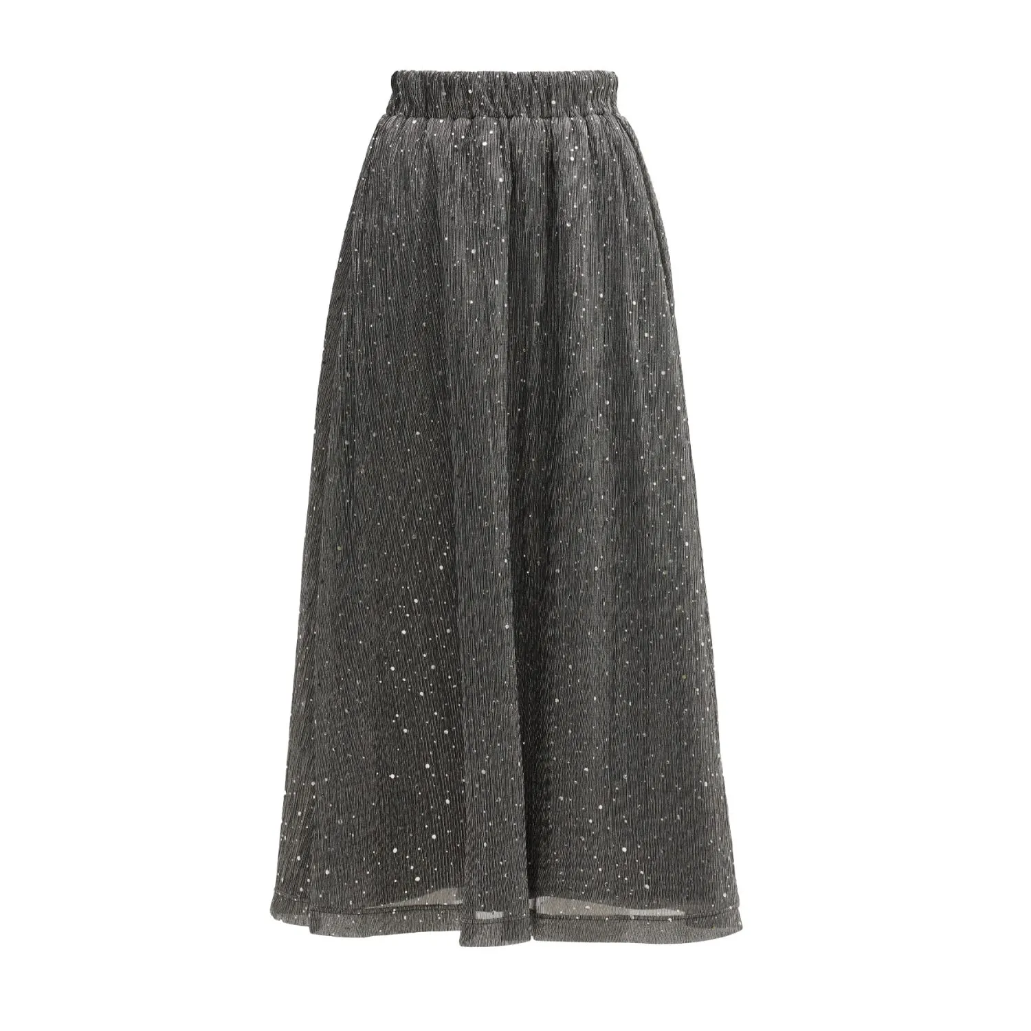 Party Pleated Glitter Midi Skirt Silver