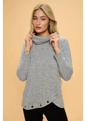 Perseption Cowl Neck Asymmetrical Sweater