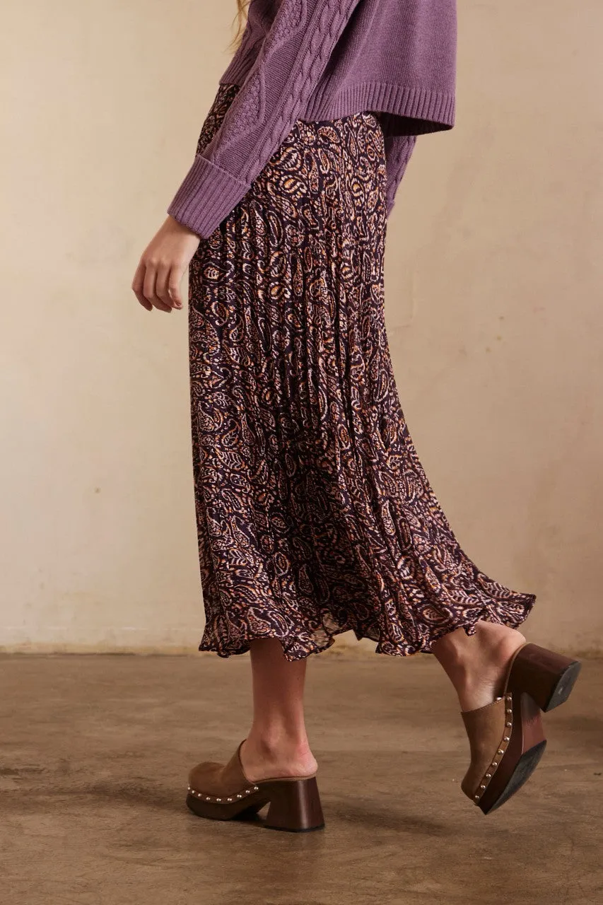 Pleated Purple Midi Skirt with print by NUD