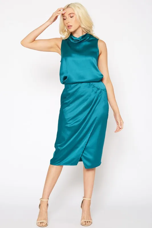 PLEIONE Satin Wrap Midi Skirt