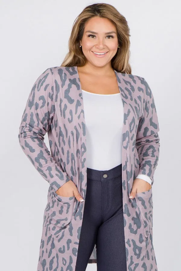 Plus Size Wild Leopard Print Cardigan