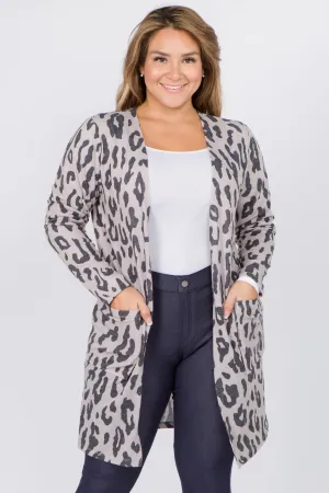 Plus Size Wild Leopard Print Cardigan