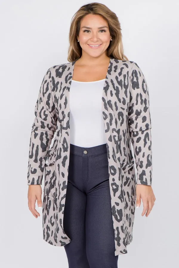 Plus Size Wild Leopard Print Cardigan