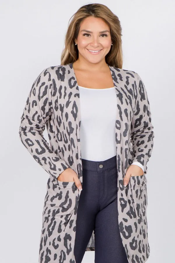 Plus Size Wild Leopard Print Cardigan