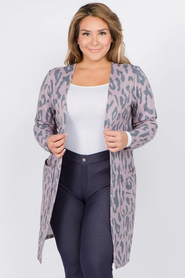 Plus Size Wild Leopard Print Cardigan