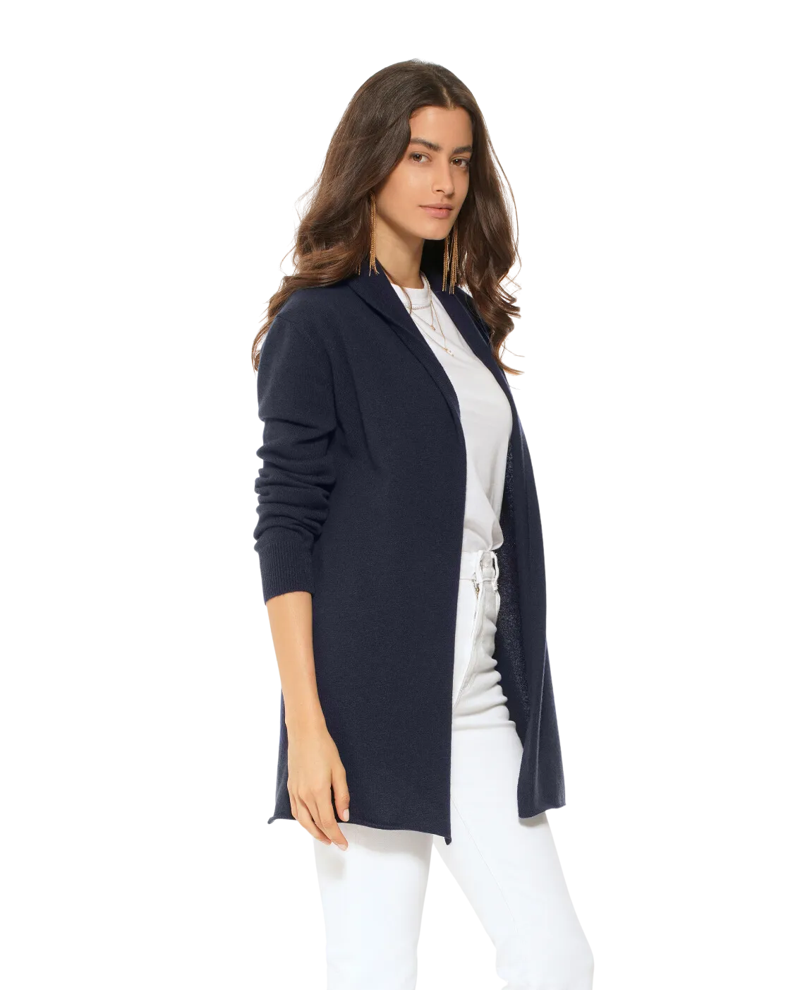 Pure Cashmere Open Front Cardigan Night Blue