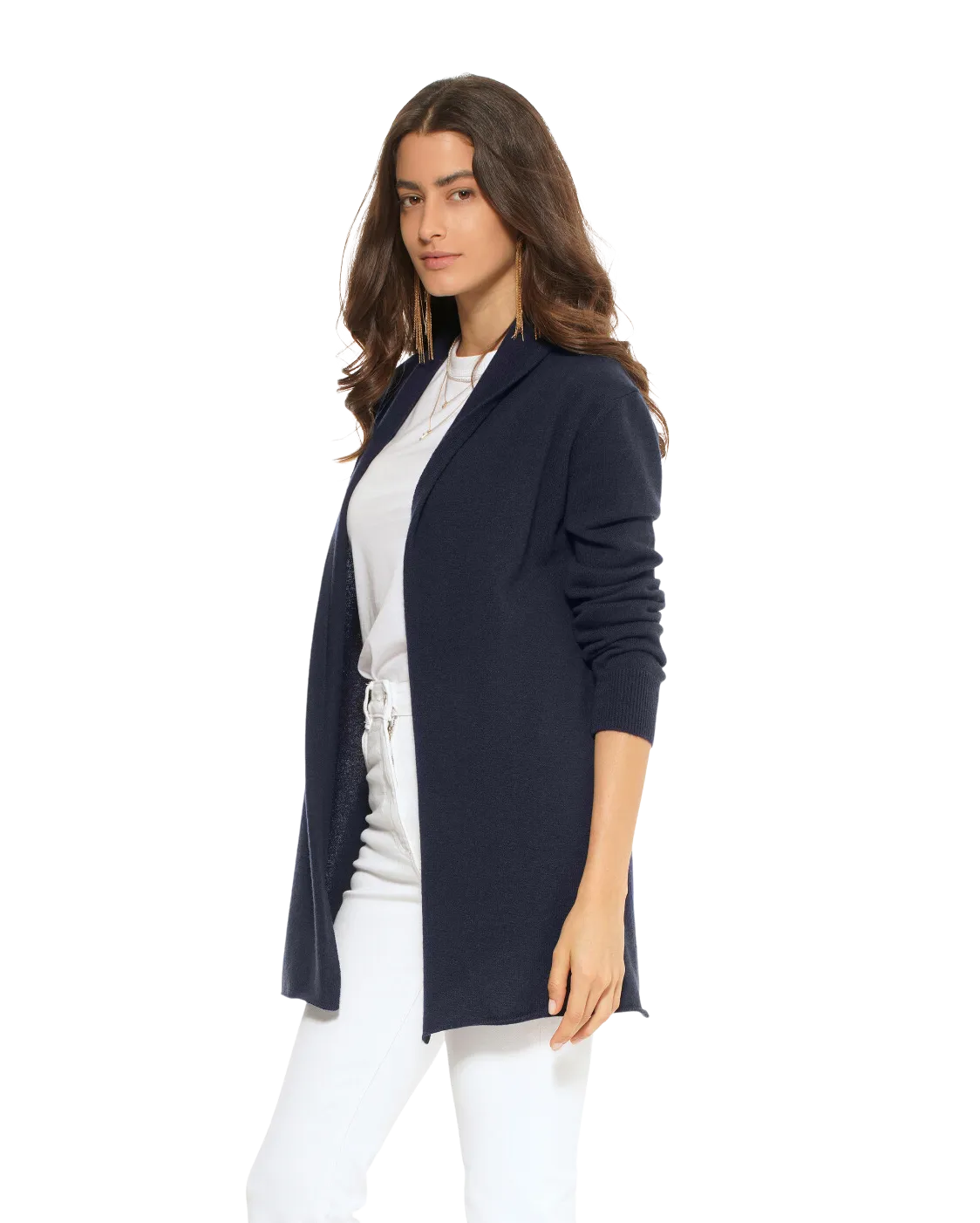 Pure Cashmere Open Front Cardigan Night Blue