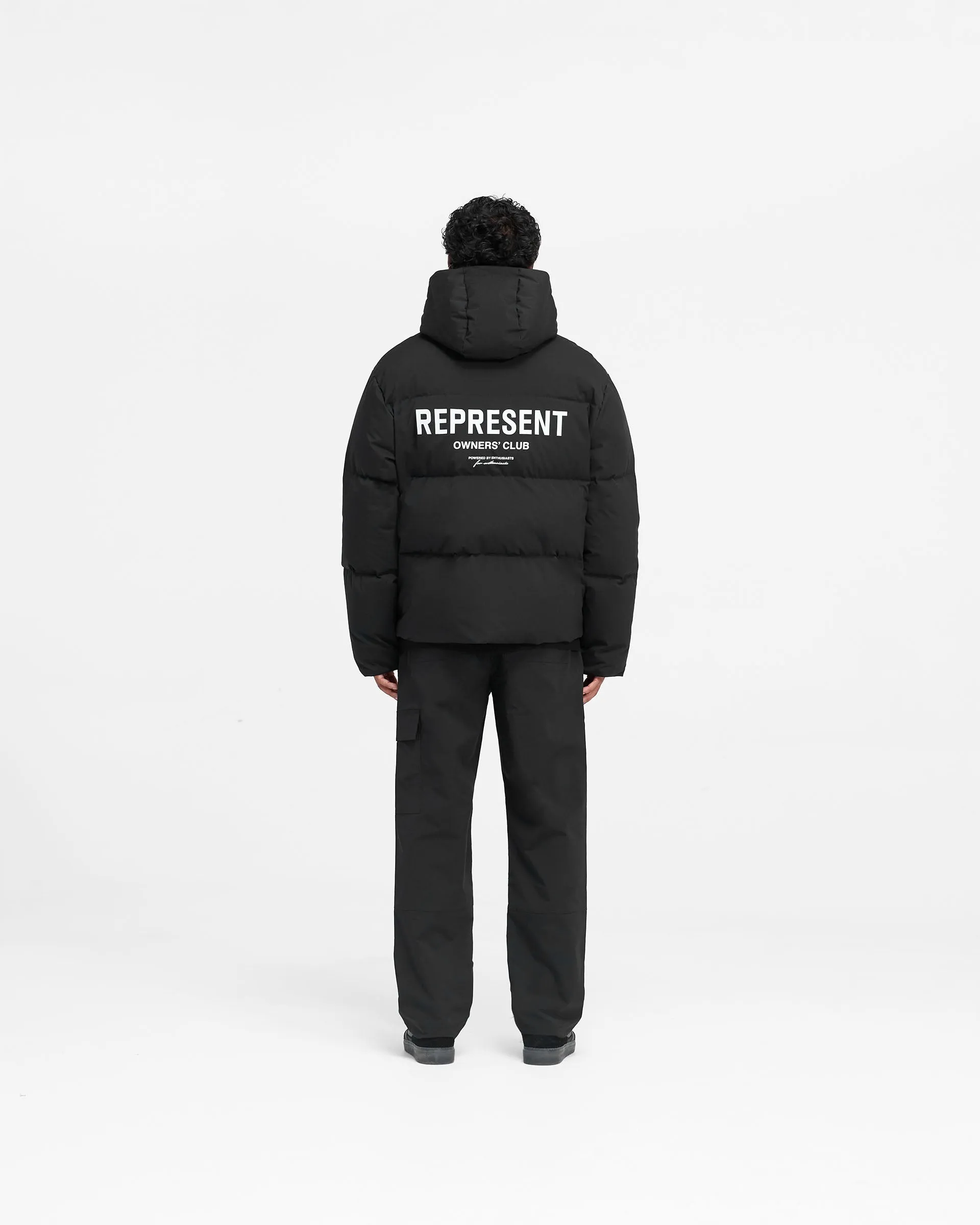 Represent Owners Club Hooded Puffer Jacket - Black