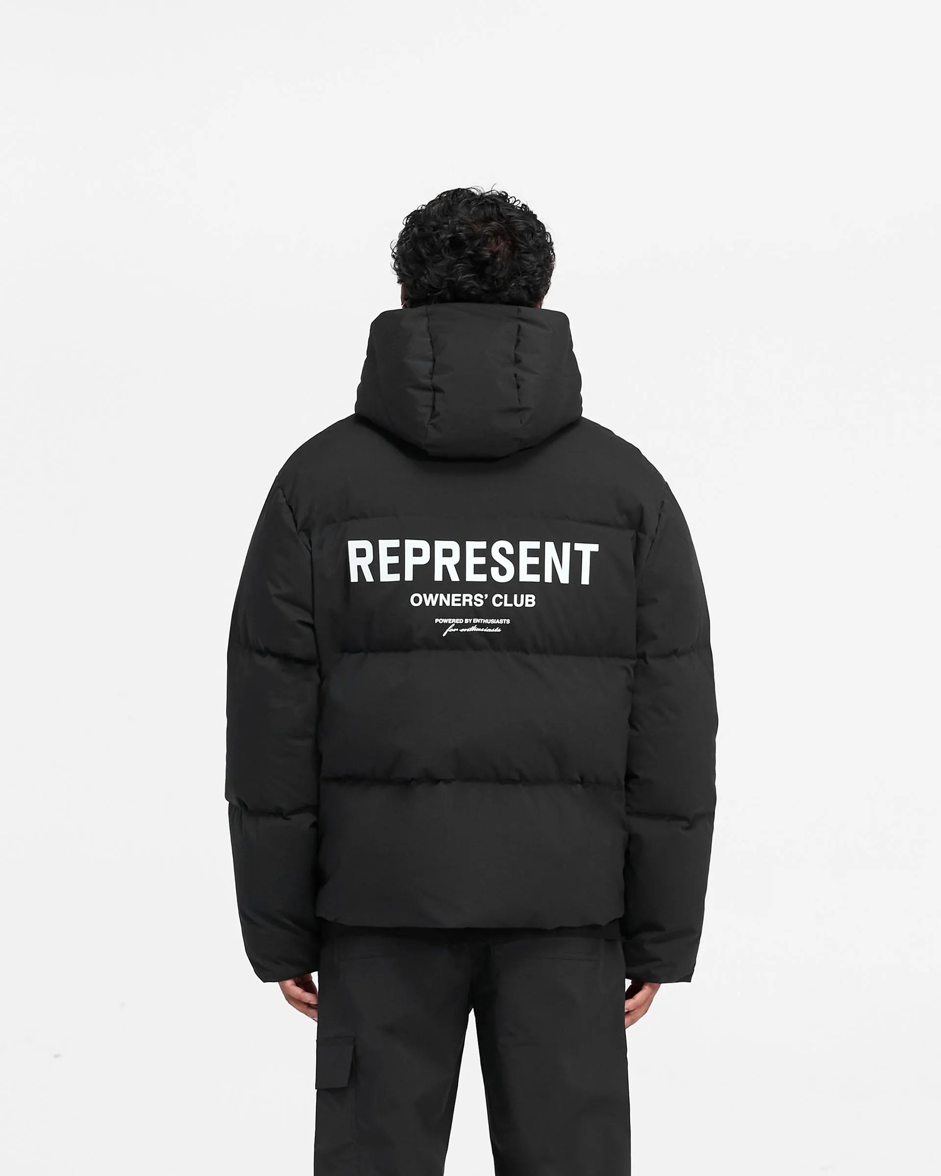 Represent Owners Club Hooded Puffer Jacket - Black