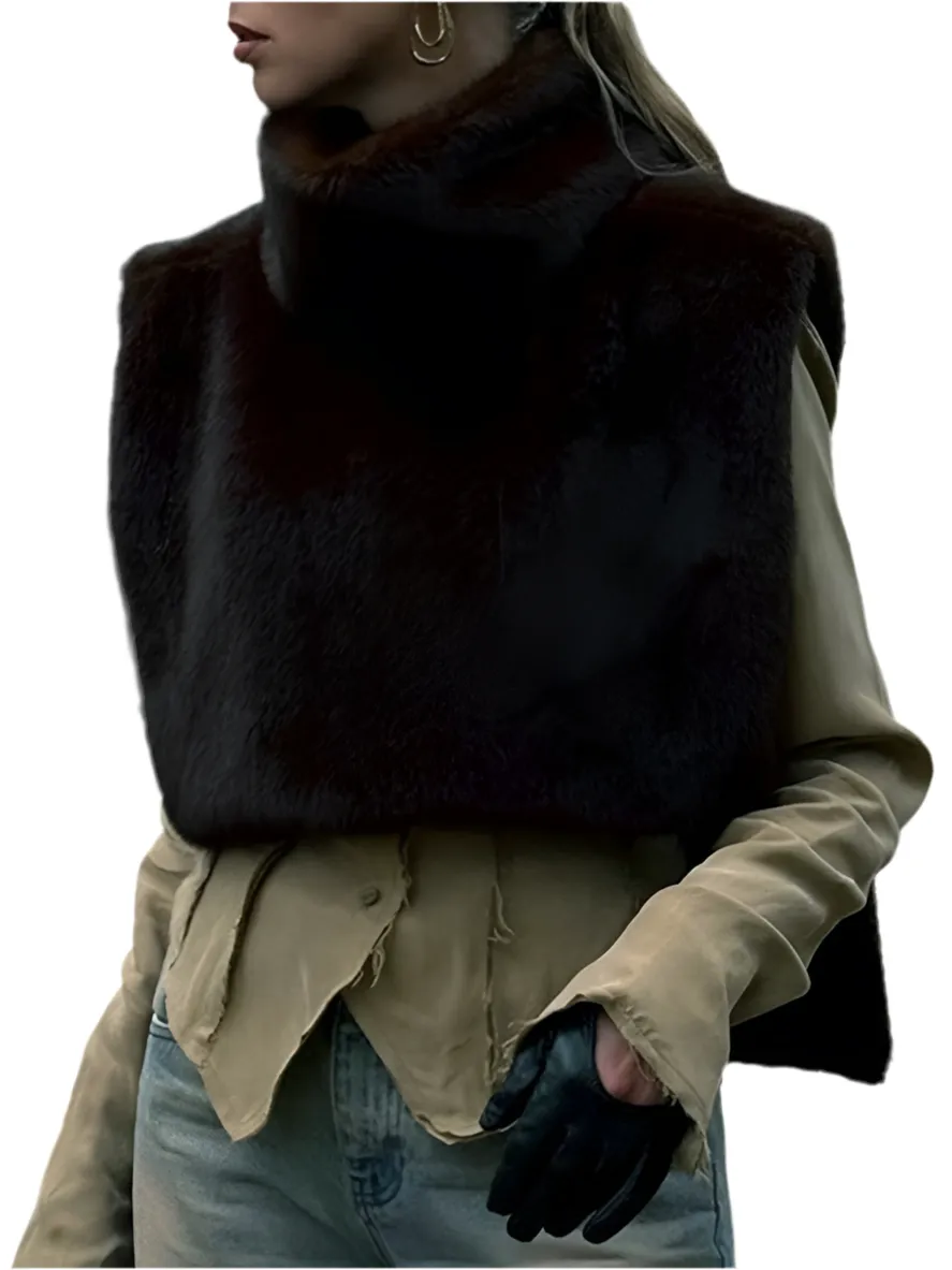 Shaggy faux leather cape poncho scarf coat look