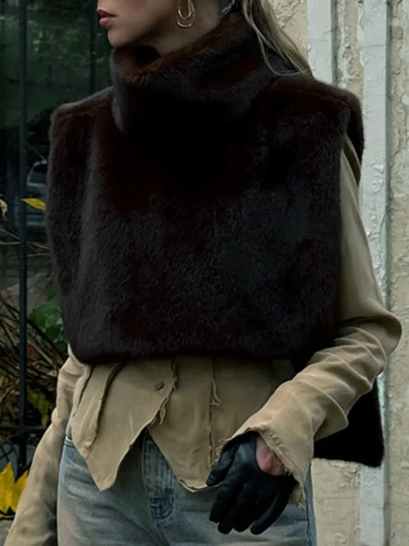 Shaggy faux leather cape poncho scarf coat look