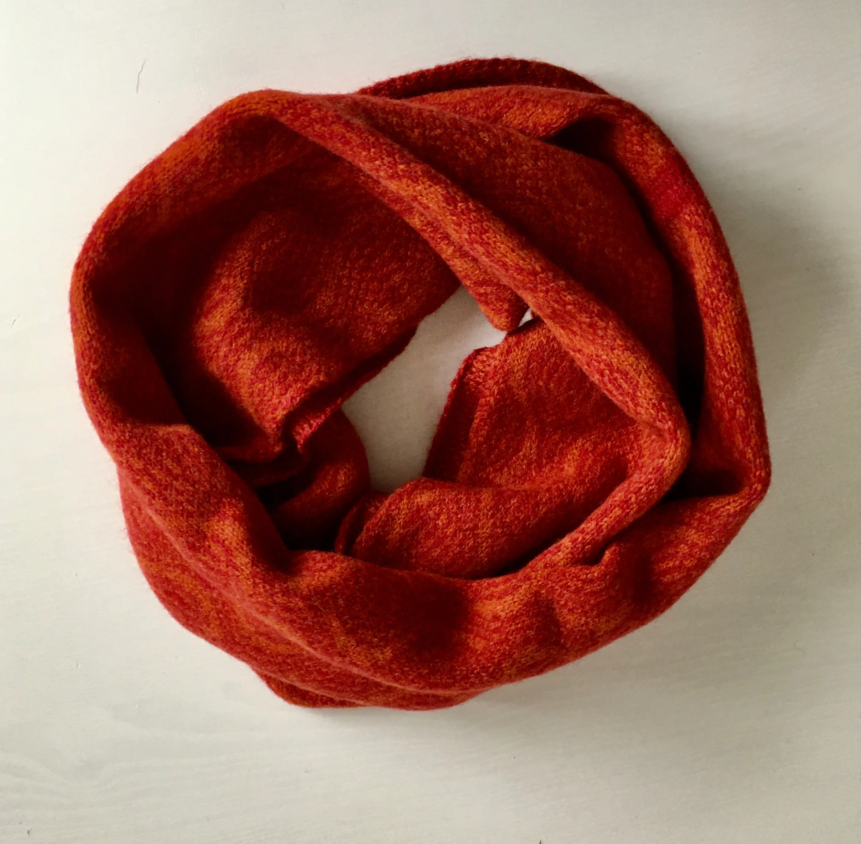 Snood - Infinity Scarf Soft Merino Lambswool Berry Red and Burnt Orange