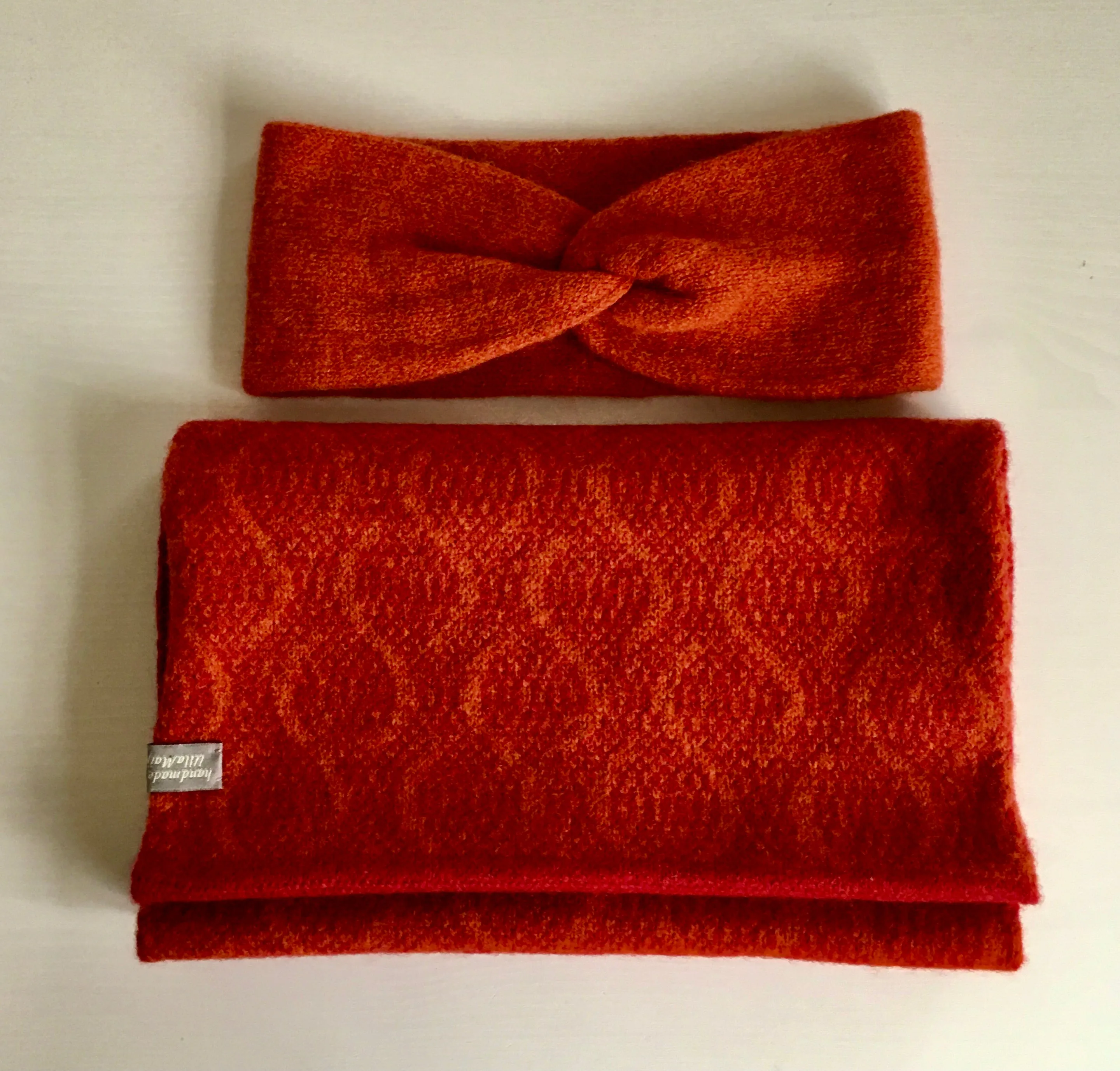 Snood - Infinity Scarf Soft Merino Lambswool Berry Red and Burnt Orange