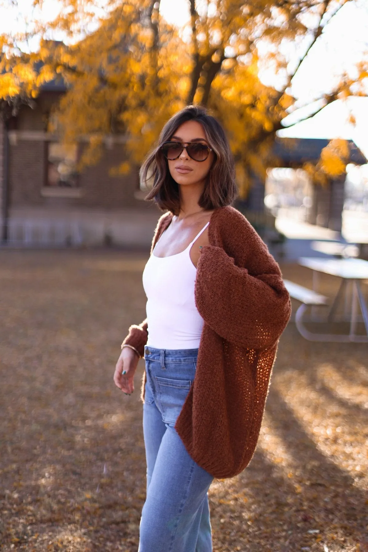 Soft Brushed Open Front Cardigan - Brown