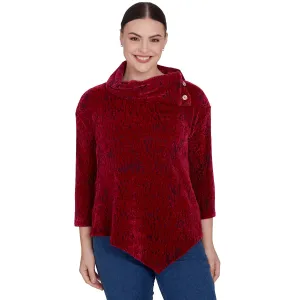 Split Cowl Chenille Jacquard Knit Top Beet Multi- Ruby Rd