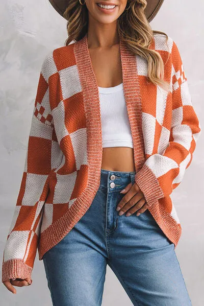 Stylish Plaid Open Front Cardigan