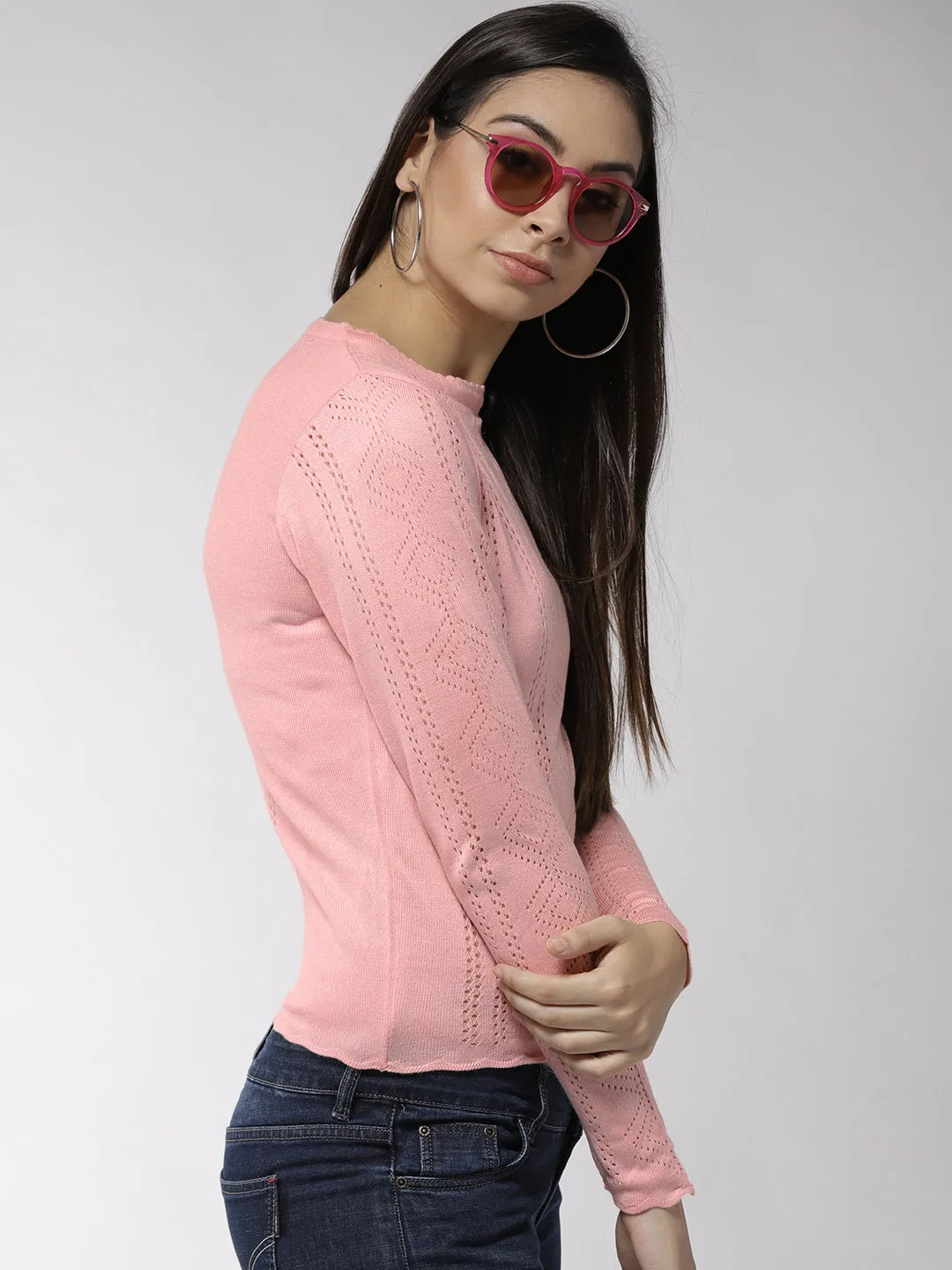 Women Solid Pink Pullover