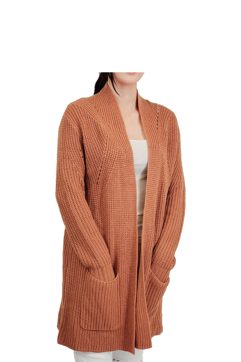 Women's Stylish Drape Long Sleeve Sweater Cardigan Jacket with Two Pockets HK8189