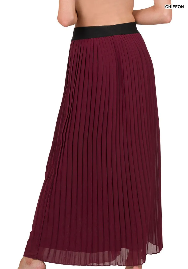 Zenana Woven Chiffon High Waist Pleated Midi Long Skirt