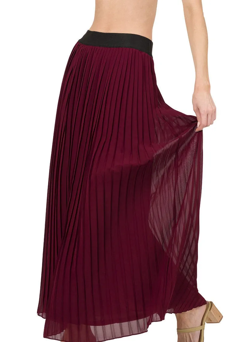 Zenana Woven Chiffon High Waist Pleated Midi Long Skirt