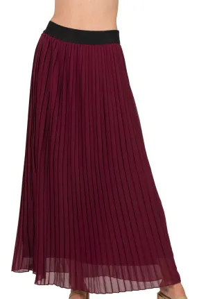 Zenana Woven Chiffon High Waist Pleated Midi Long Skirt