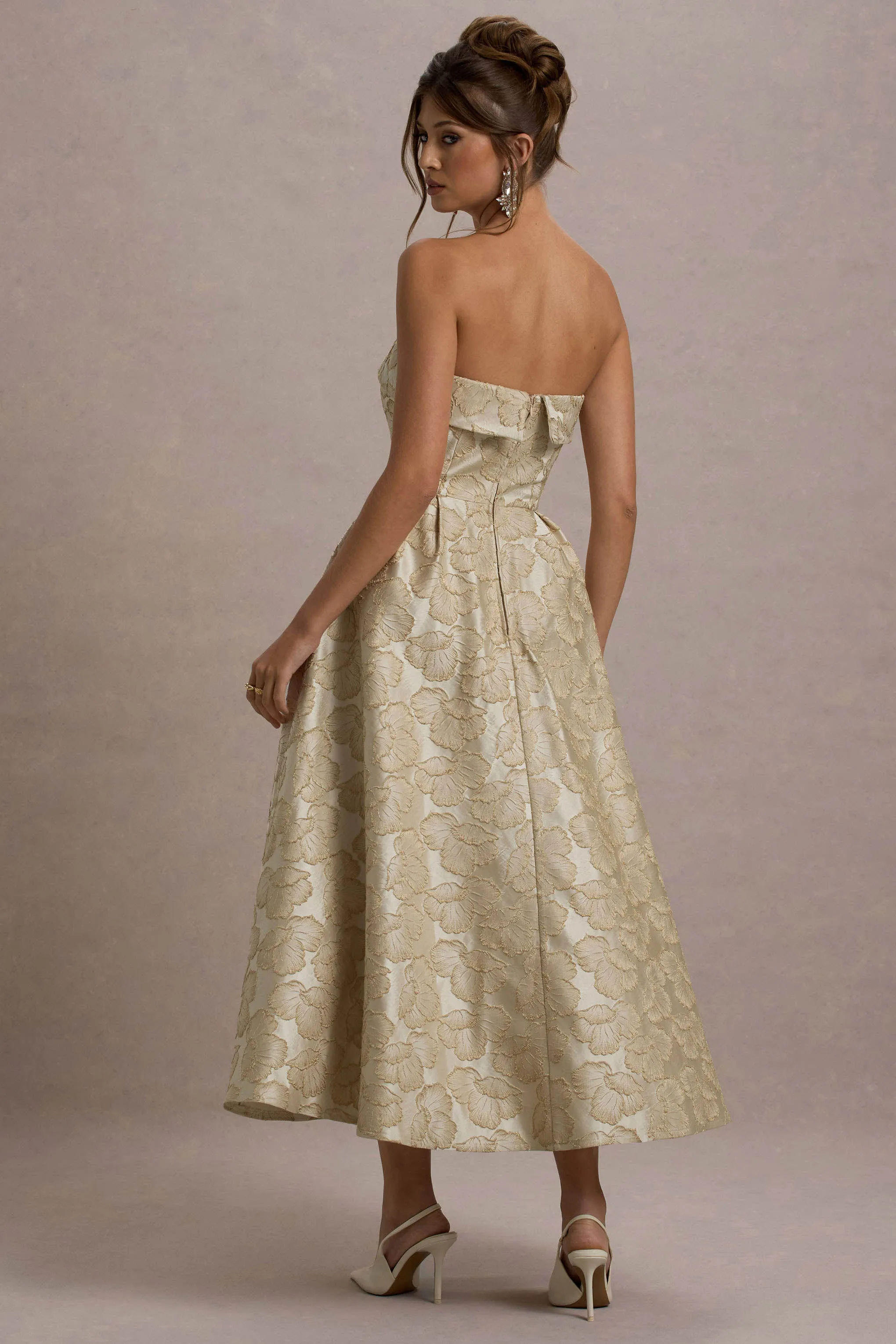 Zuma | Gold Metallic Jacquard Strapless Midi Dress